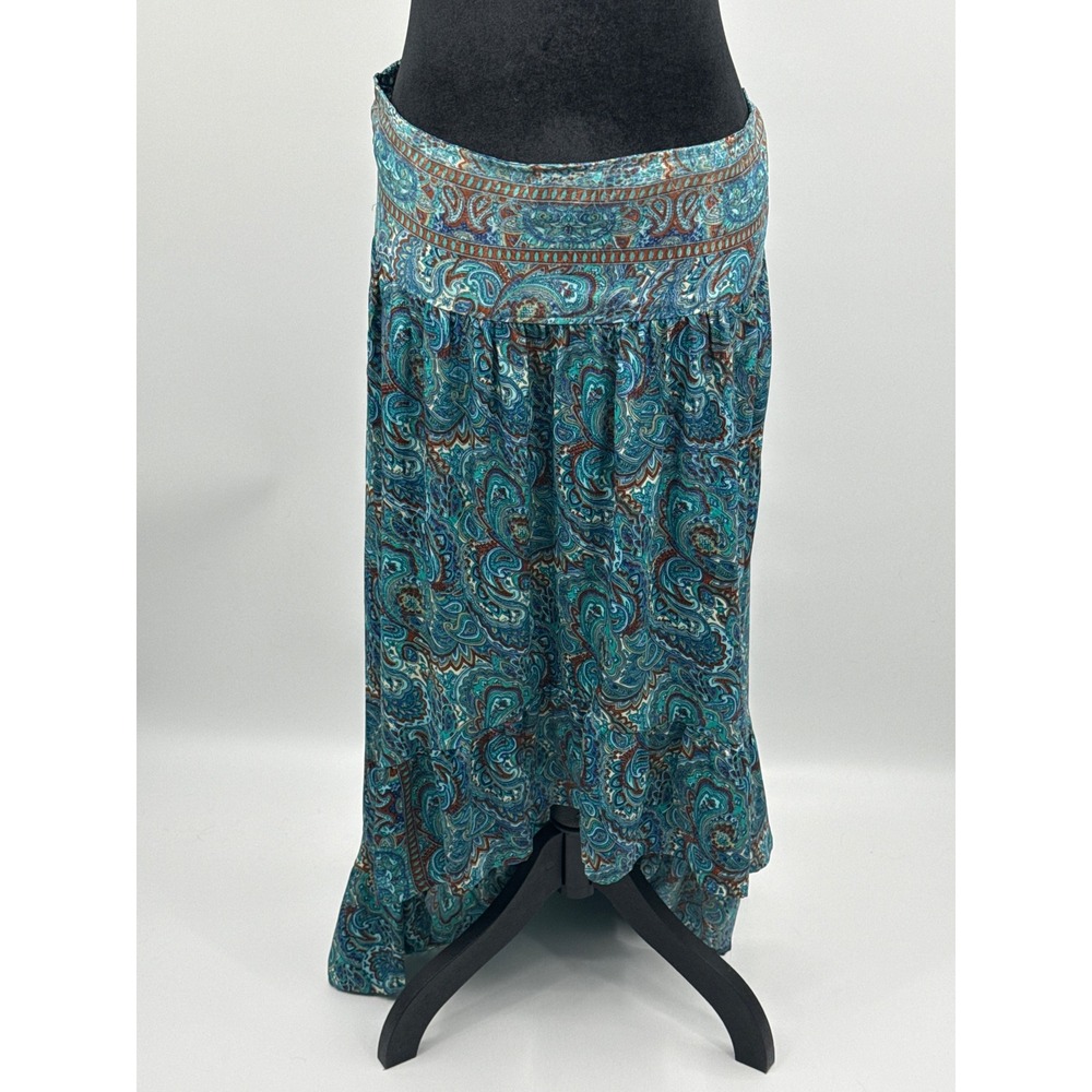 Karma Highway Teal Paisley Smocked High Low Boho Skirt O/S